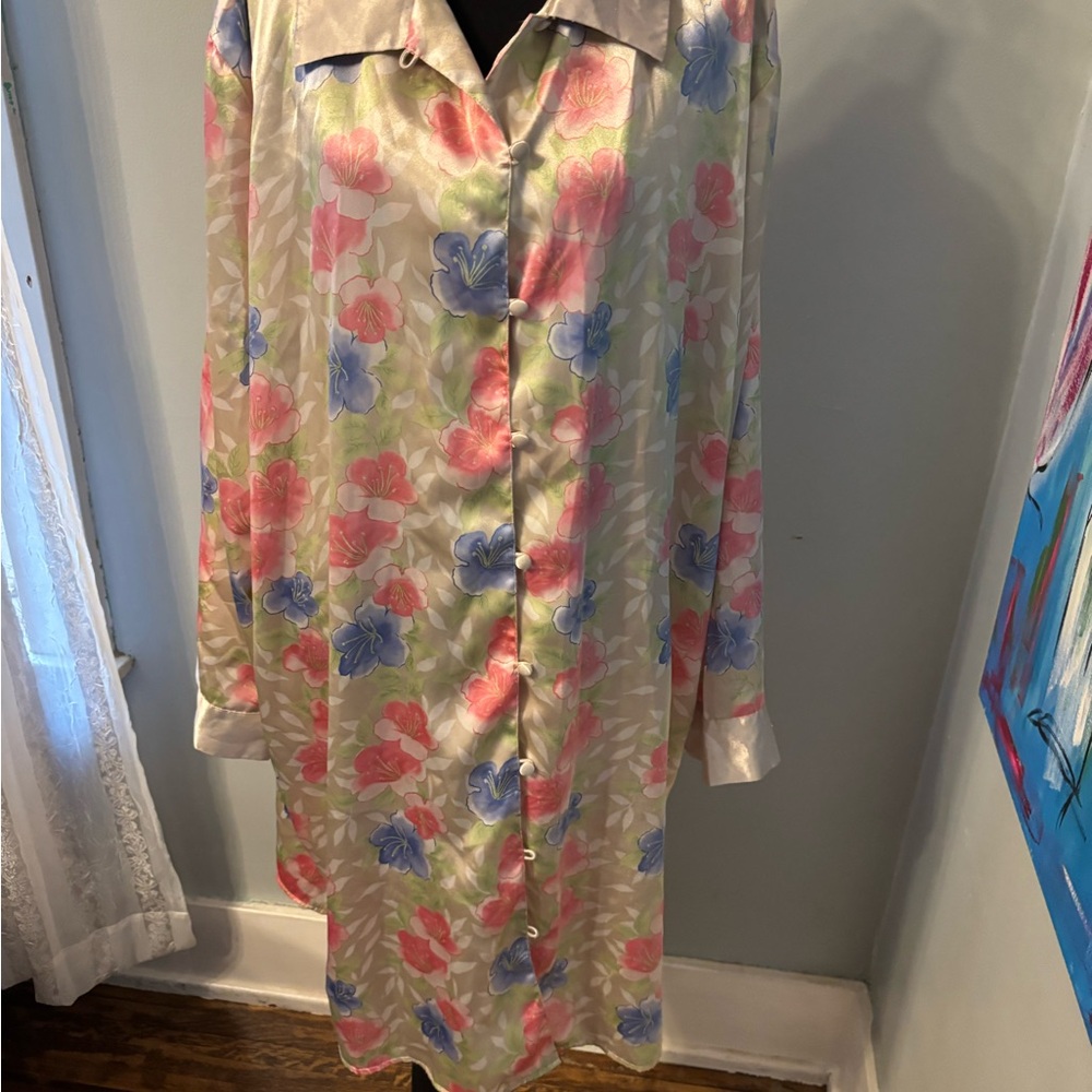 Vtg lord & Taylor womens 2X satiny nightgown house dress muumuu floral